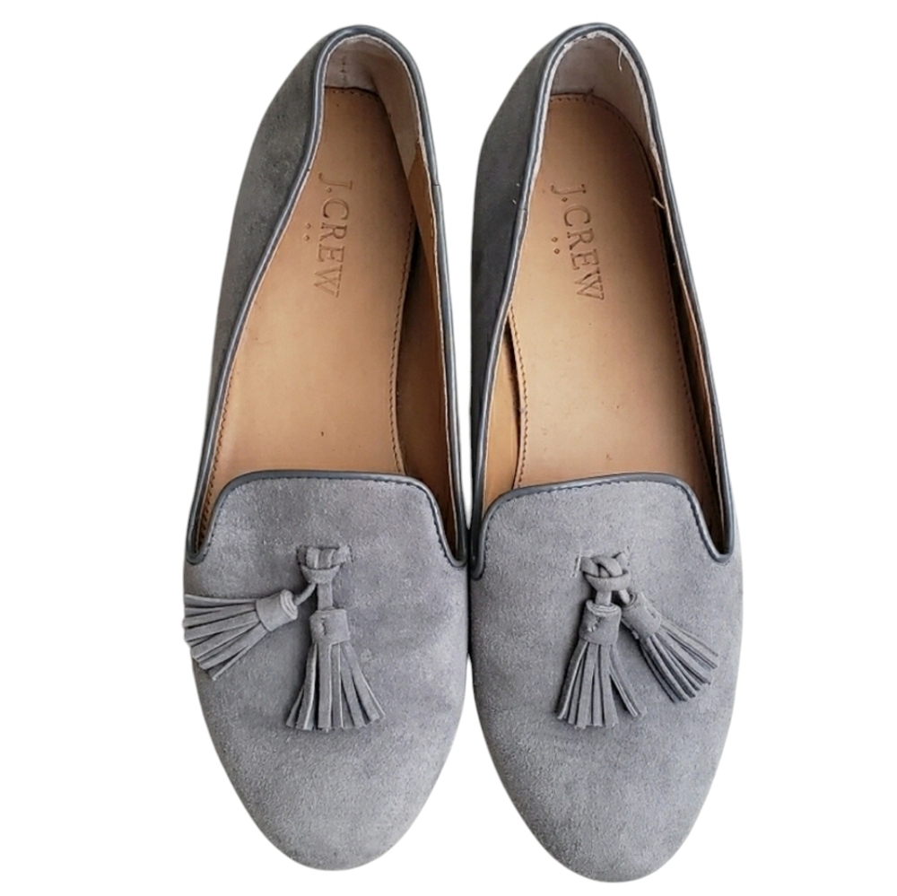 J.CREW grey suede tassel close toe loafer flats 8.5